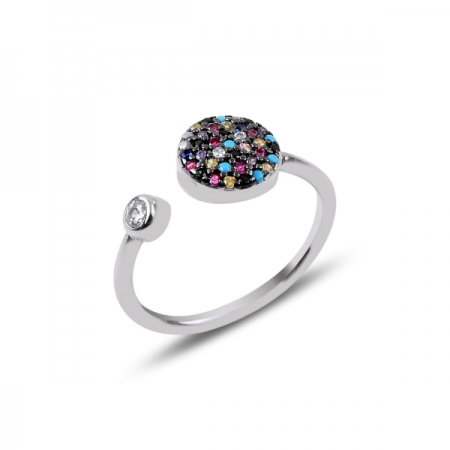 Inel reglabil din argint placat cu rodiu banut cu zirconii multicolore - Be Authentic [0]