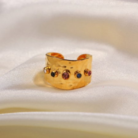 Inel reglabil din inox auriu cu zirconii colorate [2]