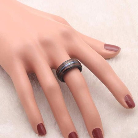 Inel inox cu insertie de Abalone si Lemn Hawaiian [8]