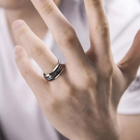 Inel inox negru cu insertie de Abalone si Lemn Hawaiian [6]