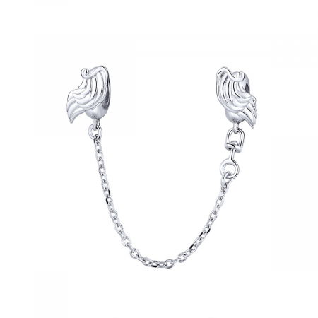 Lant de siguranta din argint pentru bratara, cu aripi de inger placat cu rodiu