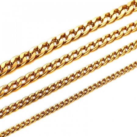 Lant inox cubanez auriu 7,5 mm, 50 cm [0]