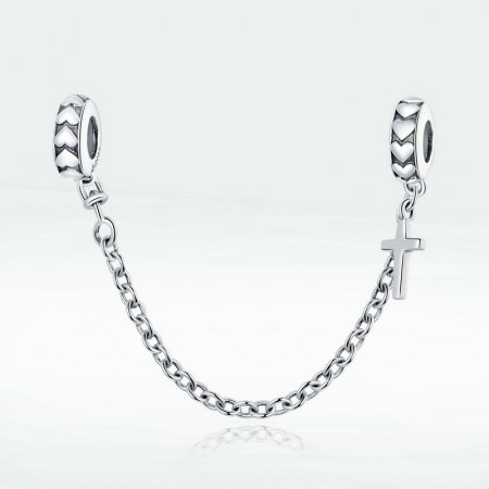 Lant siguranta din argint cruciulita si inimioare [4]