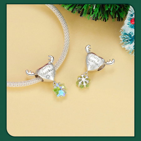 Pandantiv argint Christmas cu ren si fulg de nea [7]