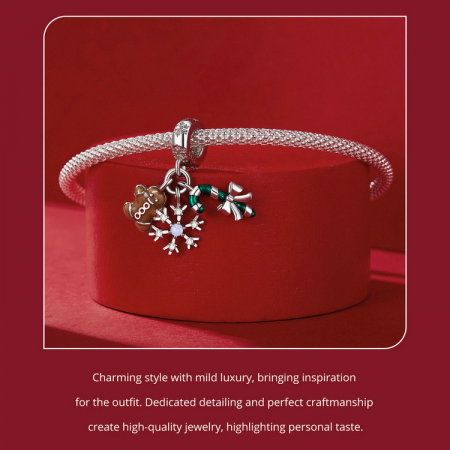 Pandantiv argint  Christmas cu turta dulce si fulg de nea [10]