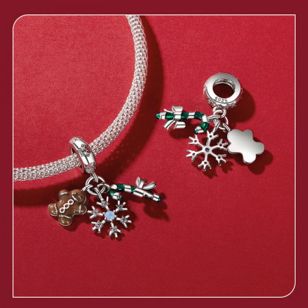 Pandantiv argint  Christmas cu turta dulce si fulg de nea [5]