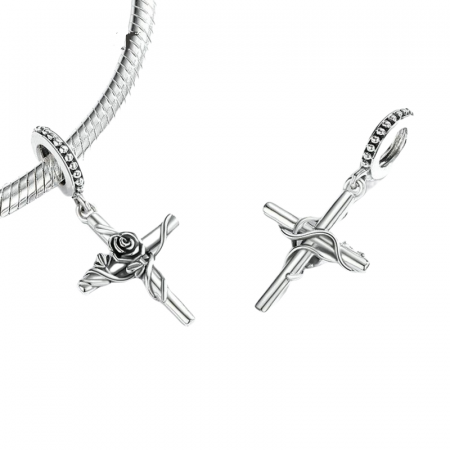 Pandantiv argint cu cruce si un trandafir [1]