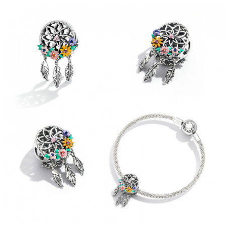 Pandantiv argint Dream Catcher cu flori colorate [5]