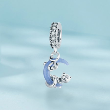 Pandantiv argint fosforescent cu luna si pisicuta [2]