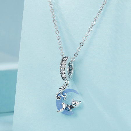 Pandantiv argint fosforescent cu luna si pisicuta [4]