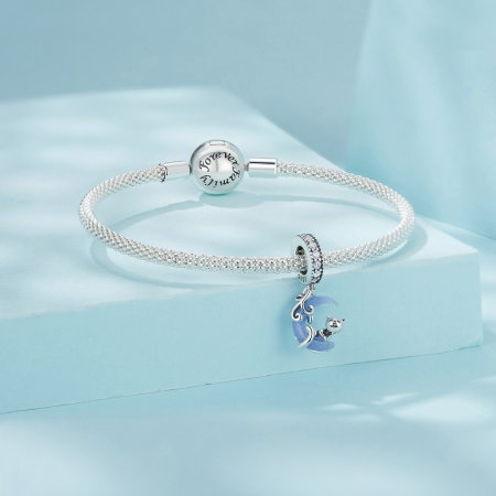 Pandantiv argint fosforescent cu luna si pisicuta [5]