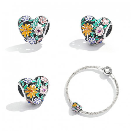 Pandantiv argint inima cu flori colorate [5]