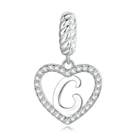 Pandantiv argint inima si litera C