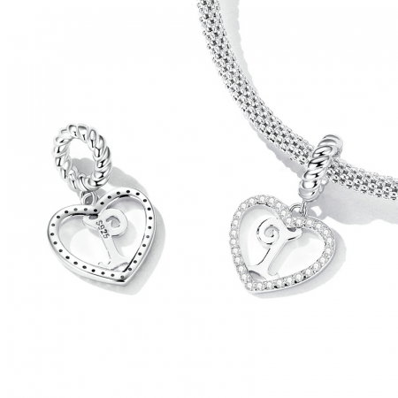 Pandantiv argint inima si litera I [2]