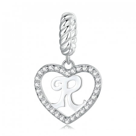 Pandantiv argint inima si litera R