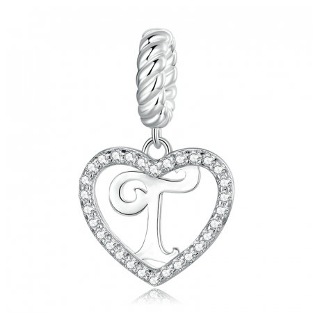 Pandantiv argint inima si litera T