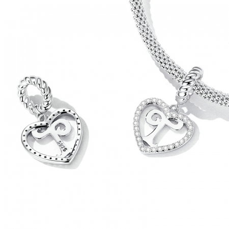 Pandantiv argint inima si litera T [2]