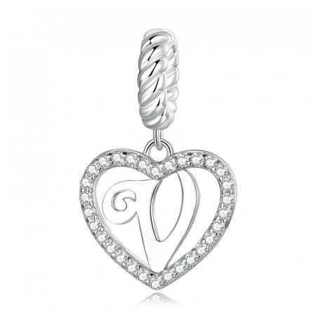 Pandantiv argint inima si litera V