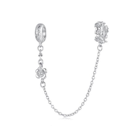 Pandantiv argint lant de siguranta floare cu Zirconia