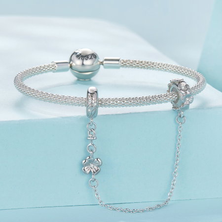 Pandantiv argint lant de siguranta floare cu Zirconia [3]