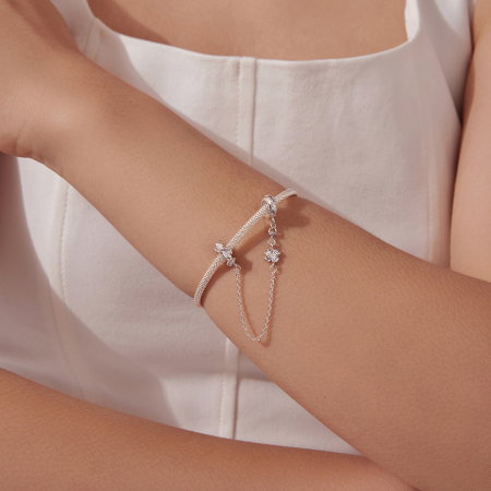 Pandantiv argint lant de siguranta floare cu Zirconia [2]