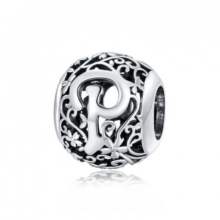 Pandantiv argint litera P floral