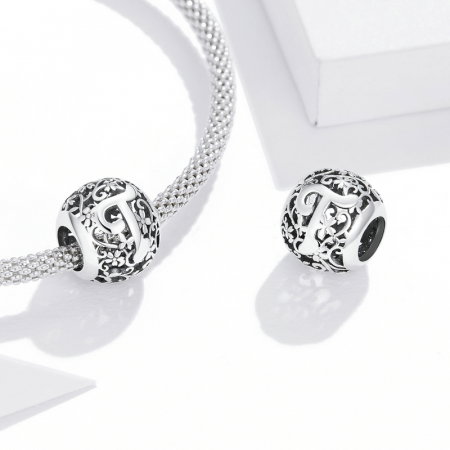 Pandantiv argint litera T floral [3]