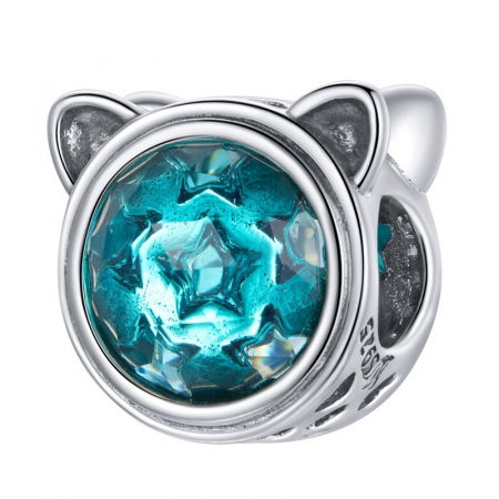 Talisman argint pisicuta cu zirconiu bleu