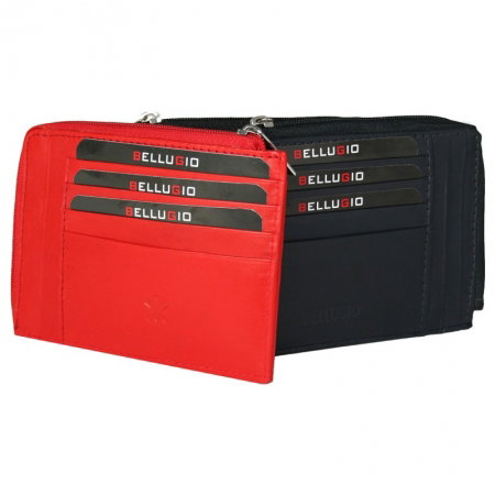 Portcard piele naturala Bellugio PCA26 Rosu cu fermoar (miniportofel) [2]