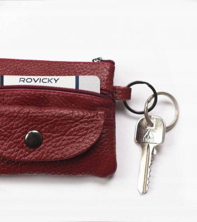 Portchei si miniportofel piele naturala cu 4 compartimente , PCH510, Rosu [5]