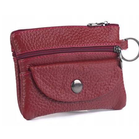 Portchei si miniportofel piele naturala cu 4 compartimente , PCH510, Rosu
