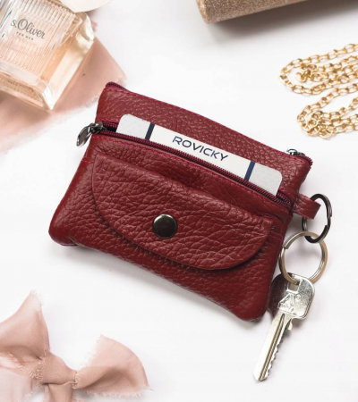 Portchei si miniportofel piele naturala cu 4 compartimente , PCH510, Rosu [4]