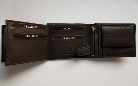 Portofel barbati din piele naturala cu dunguta albastra Bellugio PORMZ006 [3]