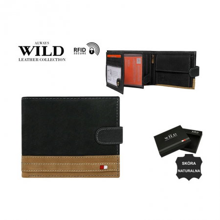 Portofel barbati din piele naturala cu protectie RFID Wild PORM603 Negru [2]