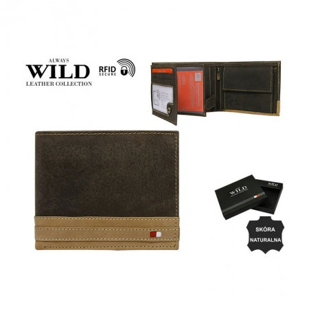 Portofel barbati din piele naturala cu protectie RFID Wild PORM612 Maron [2]