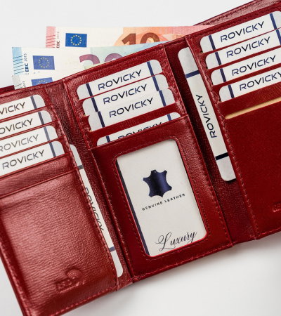 Portofel dama din piele naturala PORTG502, Rosu, Rovicky, RFID [6]