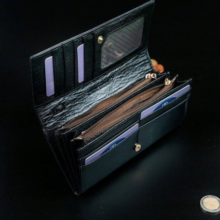 Portofel de lux pentru dama din piele naturala lacuita PORTG004, Negru [5]