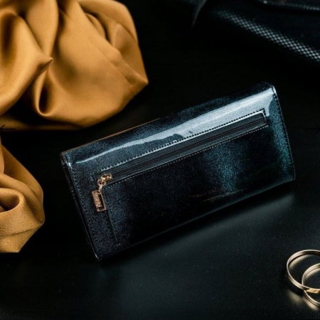 Portofel de lux pentru dama din piele naturala lacuita PORTG004, Negru [6]