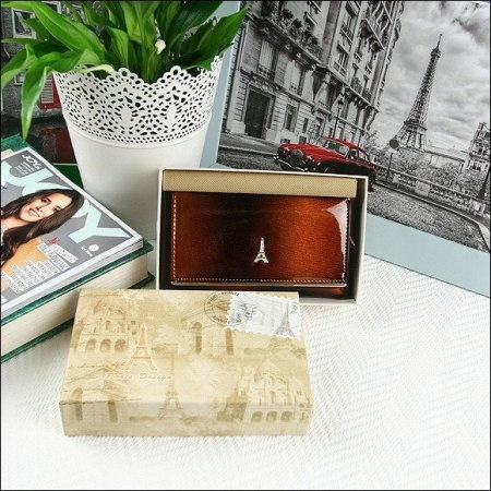 Portofel de lux pentru dama din piele naturala lacuita PORTG007, Maron [12]