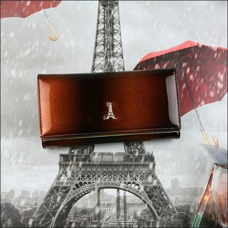 Portofel de lux pentru dama din piele naturala lacuita PORTG007, Maron [7]