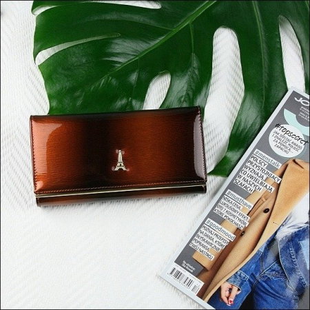 Portofel de lux pentru dama din piele naturala lacuita PORTG007, Maron [8]