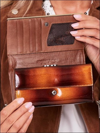 Portofel de lux pentru dama din piele naturala lacuita PORTG007, Maron [5]