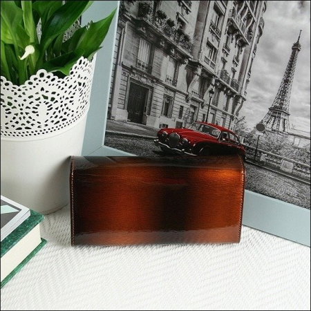 Portofel de lux pentru dama din piele naturala lacuita PORTG007, Maron [6]