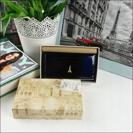 Portofel de lux pentru dama din piele naturala lacuita PORTG006, Albastru [9]