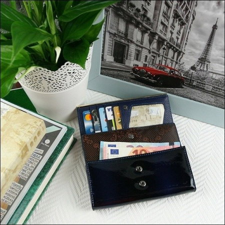 Portofel de lux pentru dama din piele naturala lacuita PORTG006, Albastru [8]