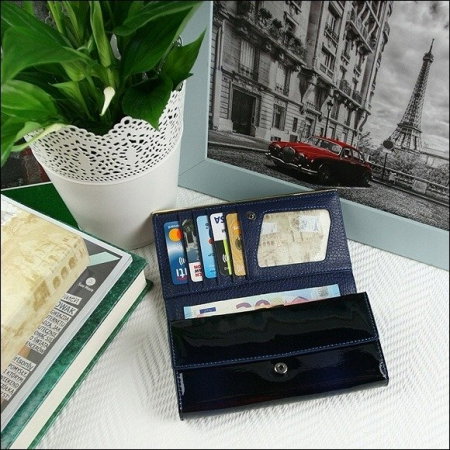 Portofel de lux pentru dama din piele naturala lacuita PORTG006, Albastru [5]