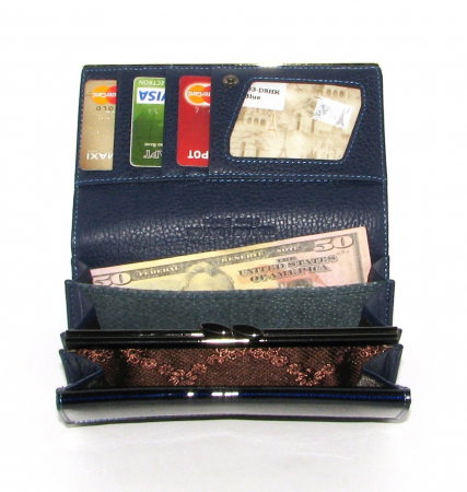 Portofel de lux pentru dama din piele naturala lacuita PORTG006, Albastru [4]