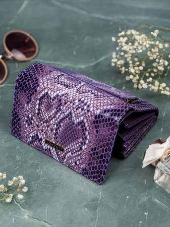 Portofel de lux pentru dama din piele naturala PORTG009 model sarpe, Lila [5]