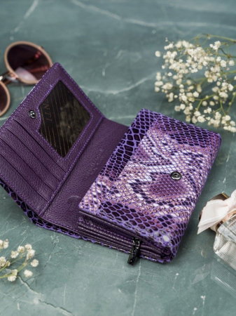 Portofel de lux pentru dama din piele naturala PORTG009 model sarpe, Lila [6]