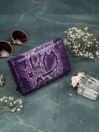 Portofel de lux pentru dama din piele naturala PORTG009 model sarpe, Lila [1]
